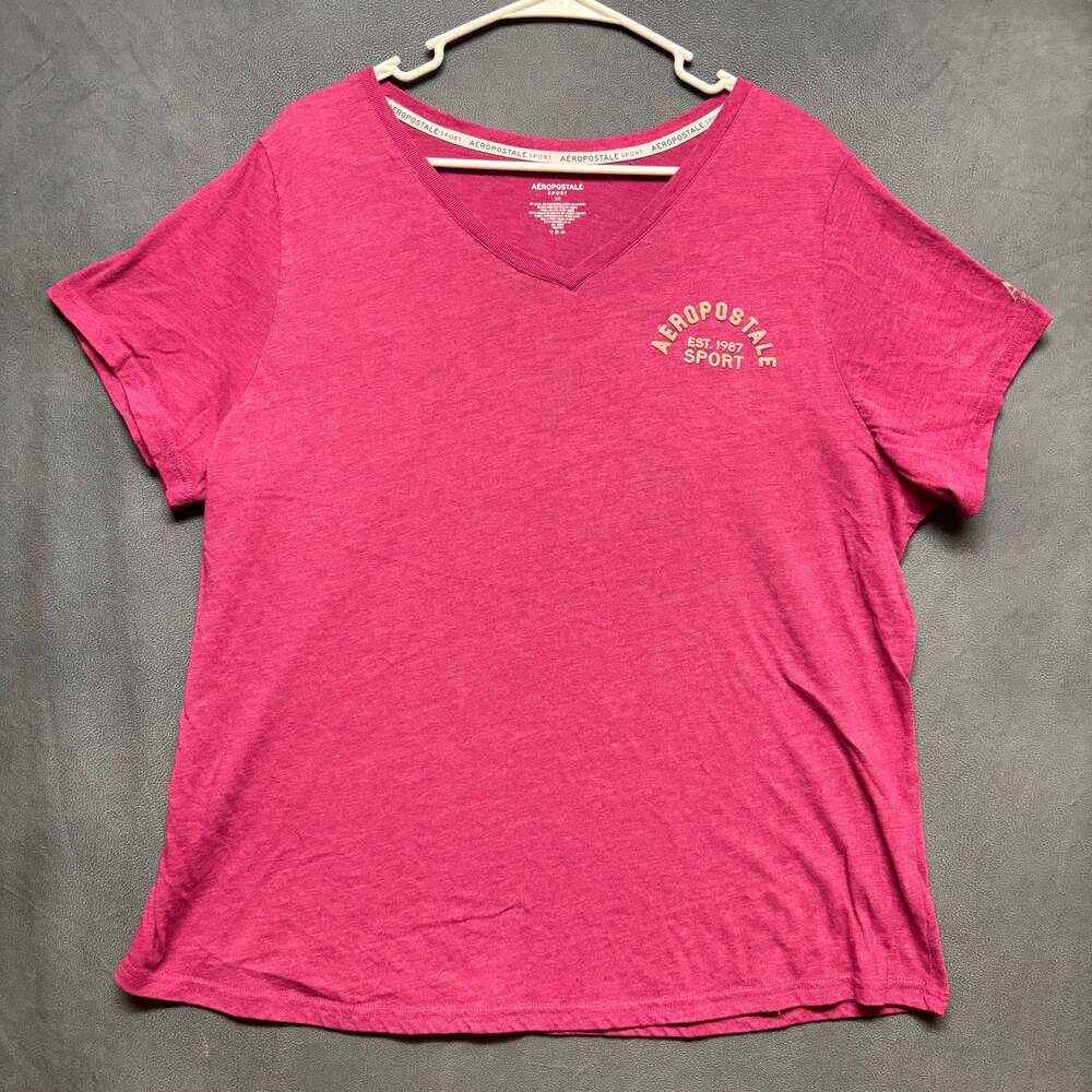 Aeropostale Sport Womens 2X Pink V Neck Graphic Tee Short Sleeve Athletic
